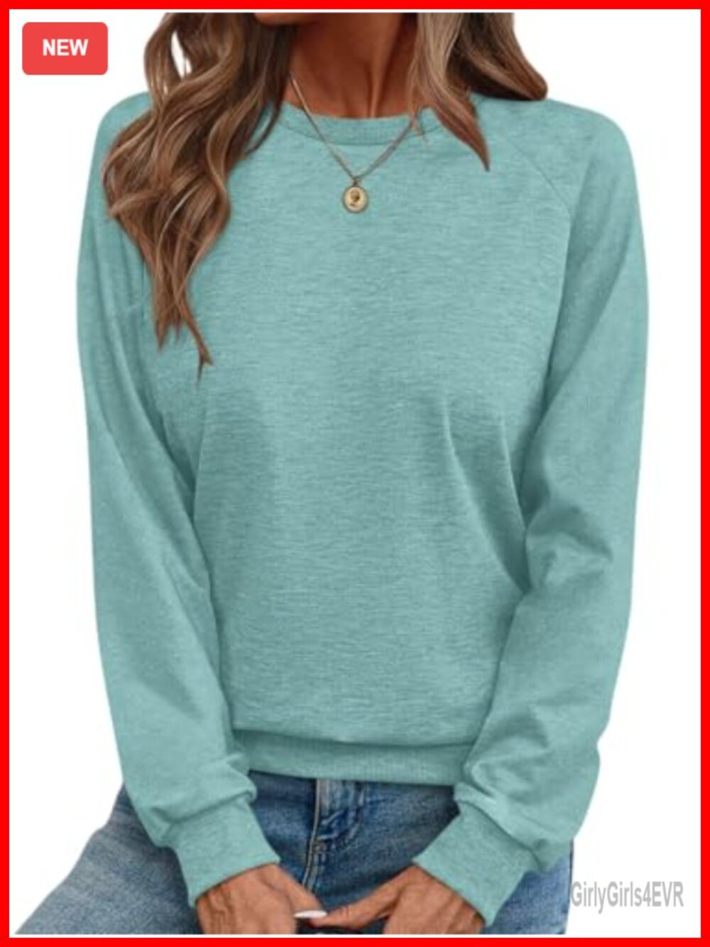 Women's Crewneck Sweatshirt Lightweight Raglan Sleeve Tunic Top Pullover